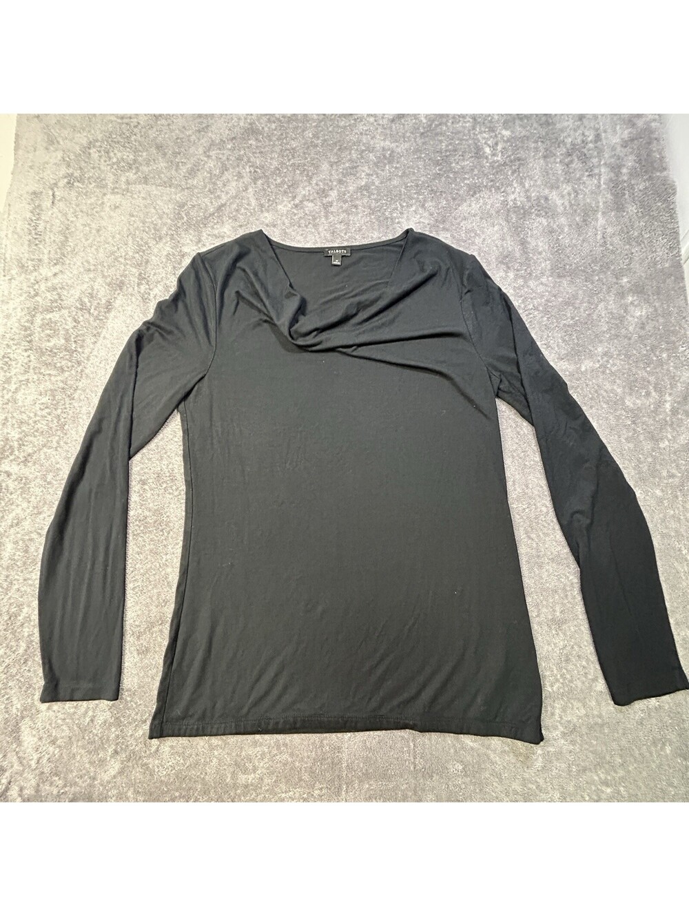 Talbots Women’s Black Draped Cowl Neck Long Sleeve Top – Size M